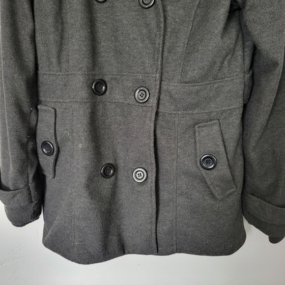 Snobbish Large Charcoal Grey Pea Coat Double Button Warm Fall Winter Long Jacket - Picture 4 of 7